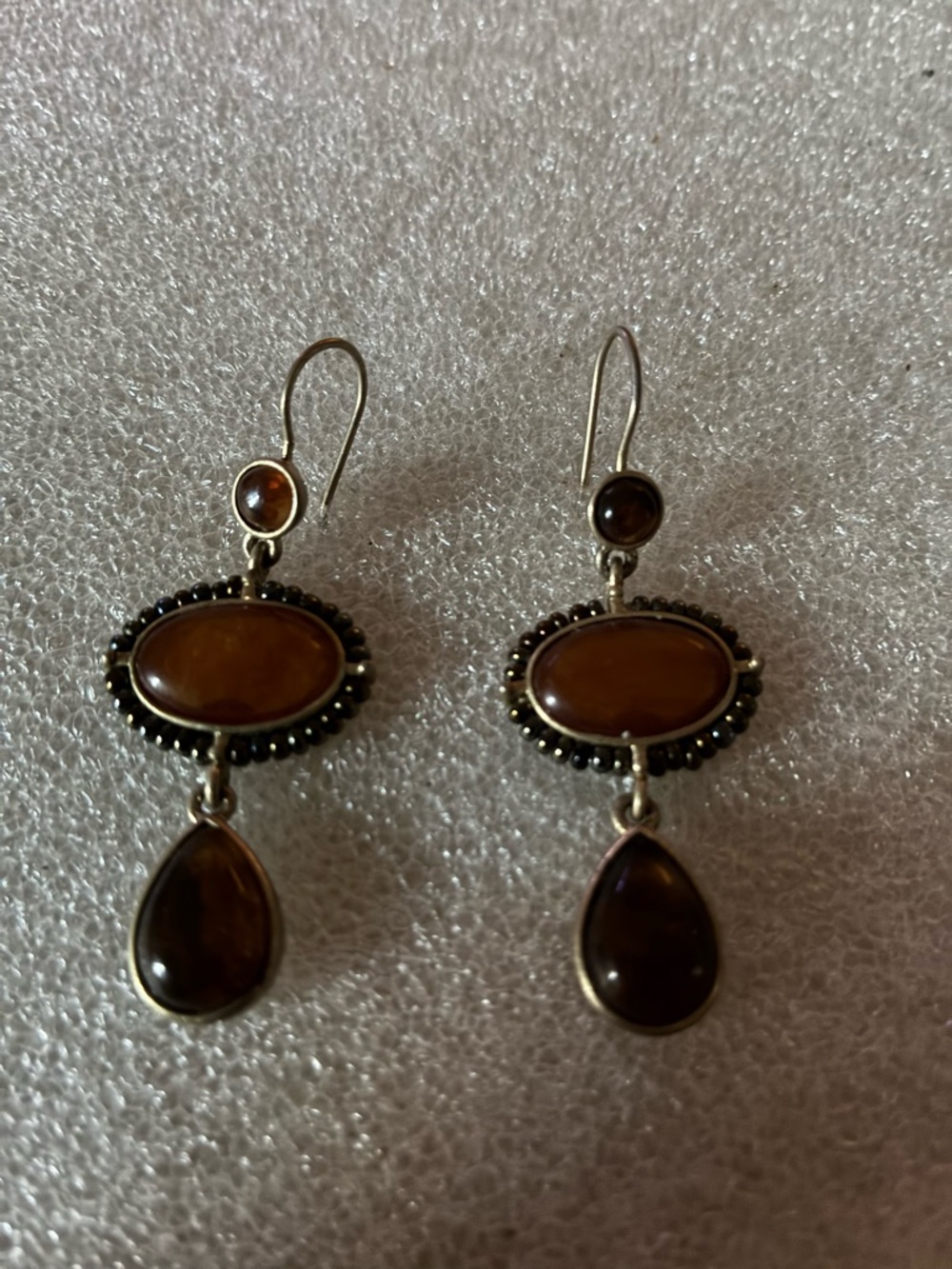 Vintage-Style Brown Stone Drop Earrings LC - Picture 2 of 3